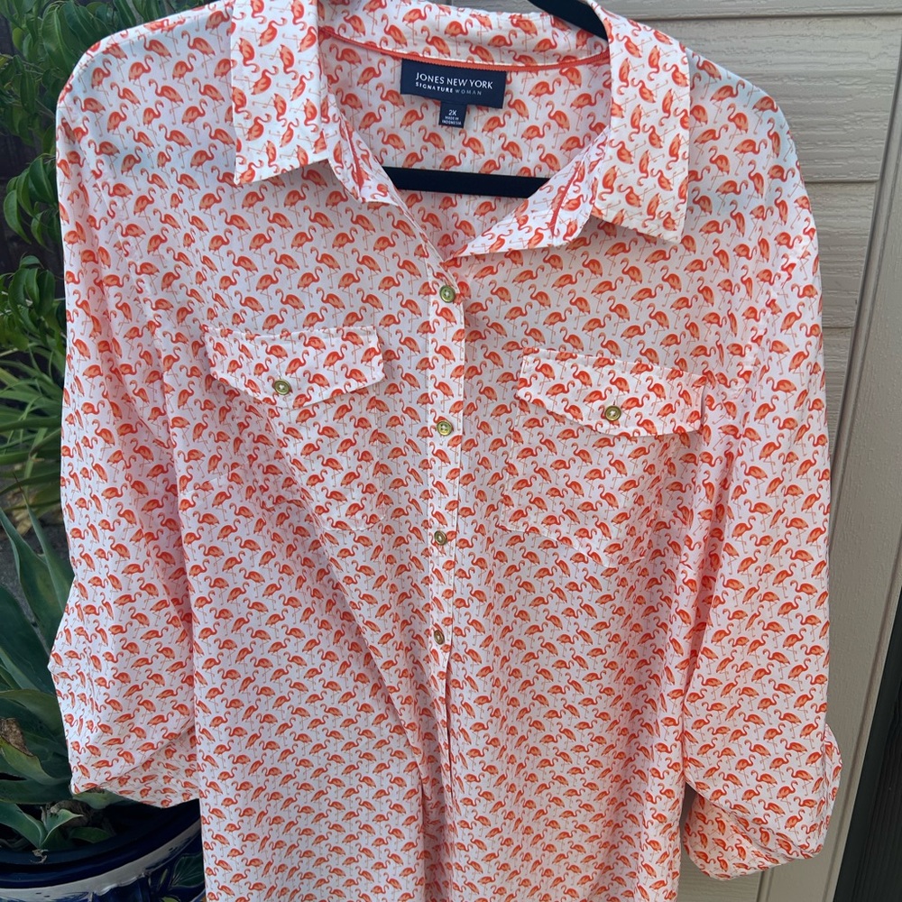 Jones New York Men's Flamingo Print Shirt - White and Red